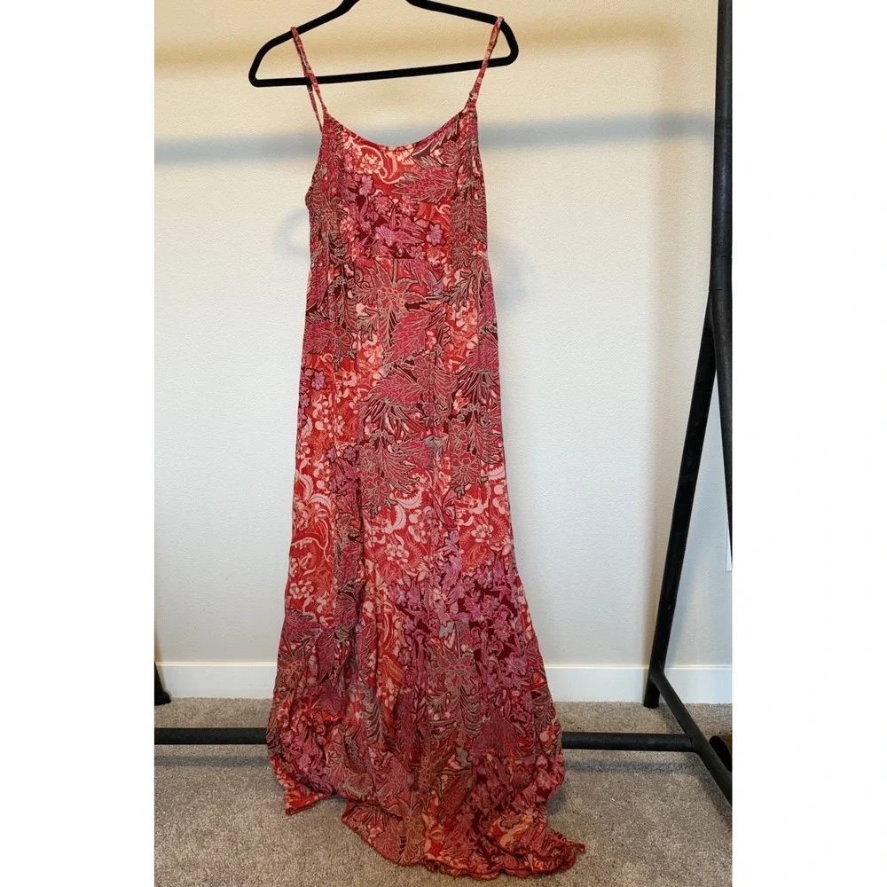 Free People Forever Yours Smocked Slip Red Maxi Dress‎ Size M Boho Beachy